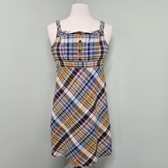Old Navy Dresses & Skirts - Old Navy Plaid Earthy Spring Dress Bias Cut Preppy Y2K Retro Brown Yellow
